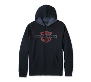 Men's Bar & Shield Contrast Pullover Hoodie - Colorblock - Harley Black & Ombre Blue