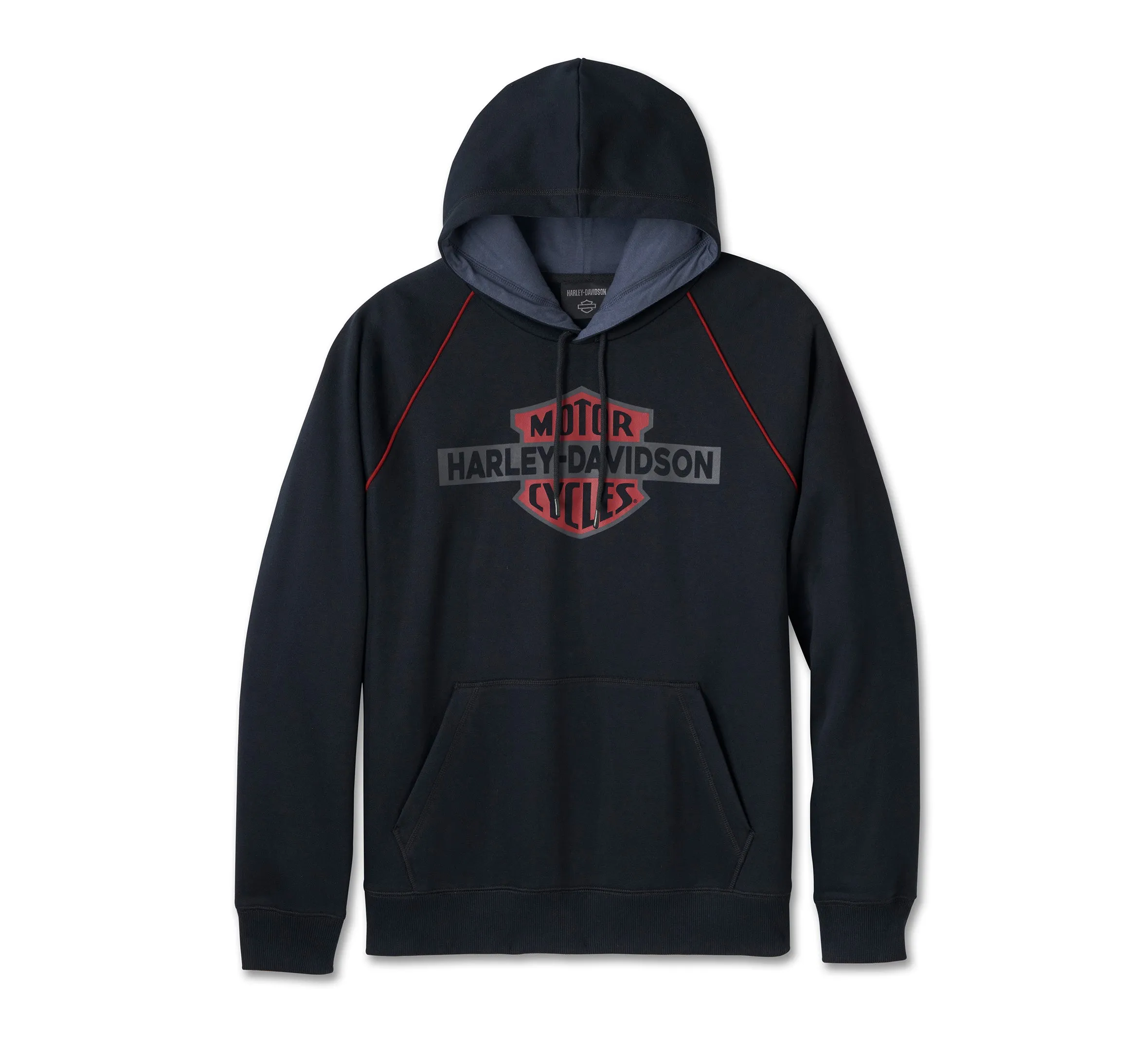 Men's Bar & Shield Contrast Pullover Hoodie - Colorblock - Harley Black & Ombre Blue