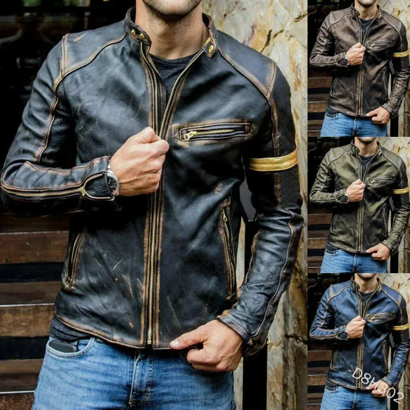 Men's Biker Jackets - Casual Leather Clothing, Fashionable Youth Stand-Collar Biker Jackets in Unique Styles, S-5XL