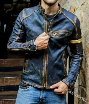 Men's Biker Jackets - Casual Leather Clothing, Fashionable Youth Stand-Collar Biker Jackets in Unique Styles, S-5XL