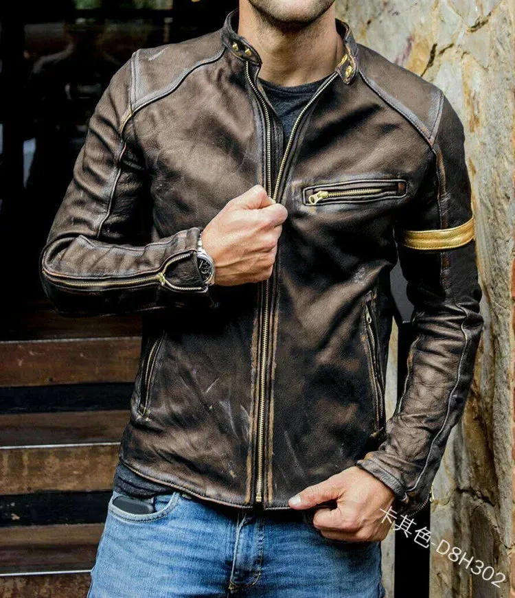 Men's Biker Jackets - Casual Leather Clothing, Fashionable Youth Stand-Collar Biker Jackets in Unique Styles, S-5XL