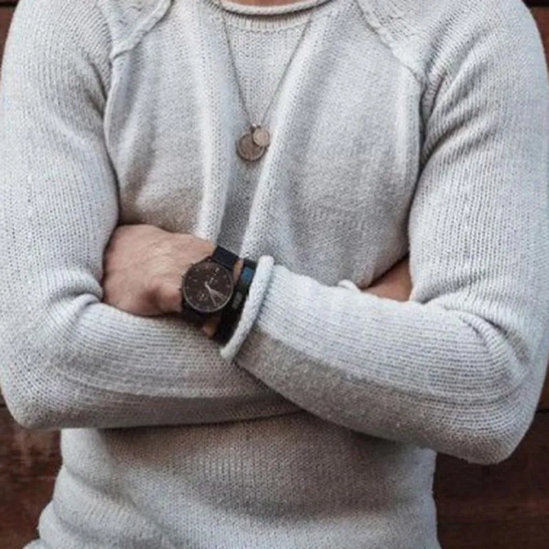 Men'S Fashion Light Gray Raglan Sleeve Round Neck Sweater