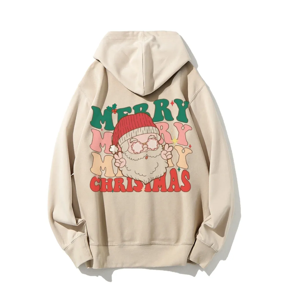 Merry Christmas Vibes Graphic Pullover With Kangaroo Pocket Hoodies