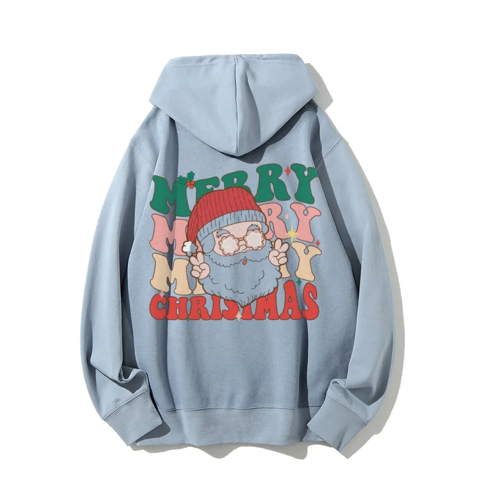 Merry Christmas Vibes Graphic Pullover With Kangaroo Pocket Hoodies