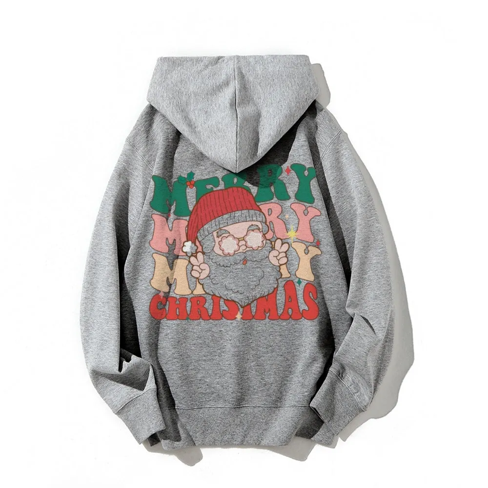Merry Christmas Vibes Graphic Pullover With Kangaroo Pocket Hoodies