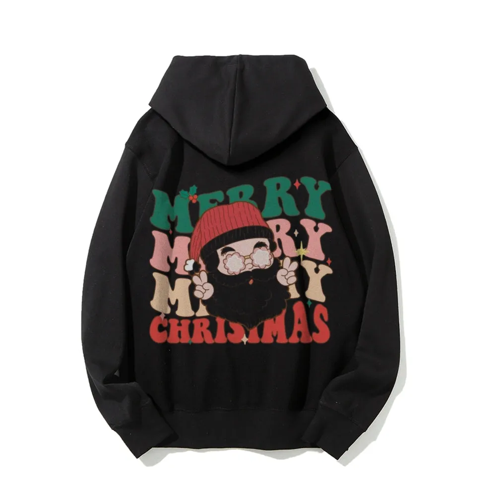 Merry Christmas Vibes Graphic Pullover With Kangaroo Pocket Hoodies