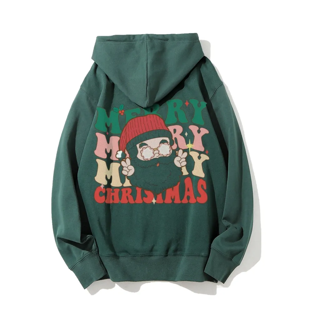 Merry Christmas Vibes Graphic Pullover With Kangaroo Pocket Hoodies