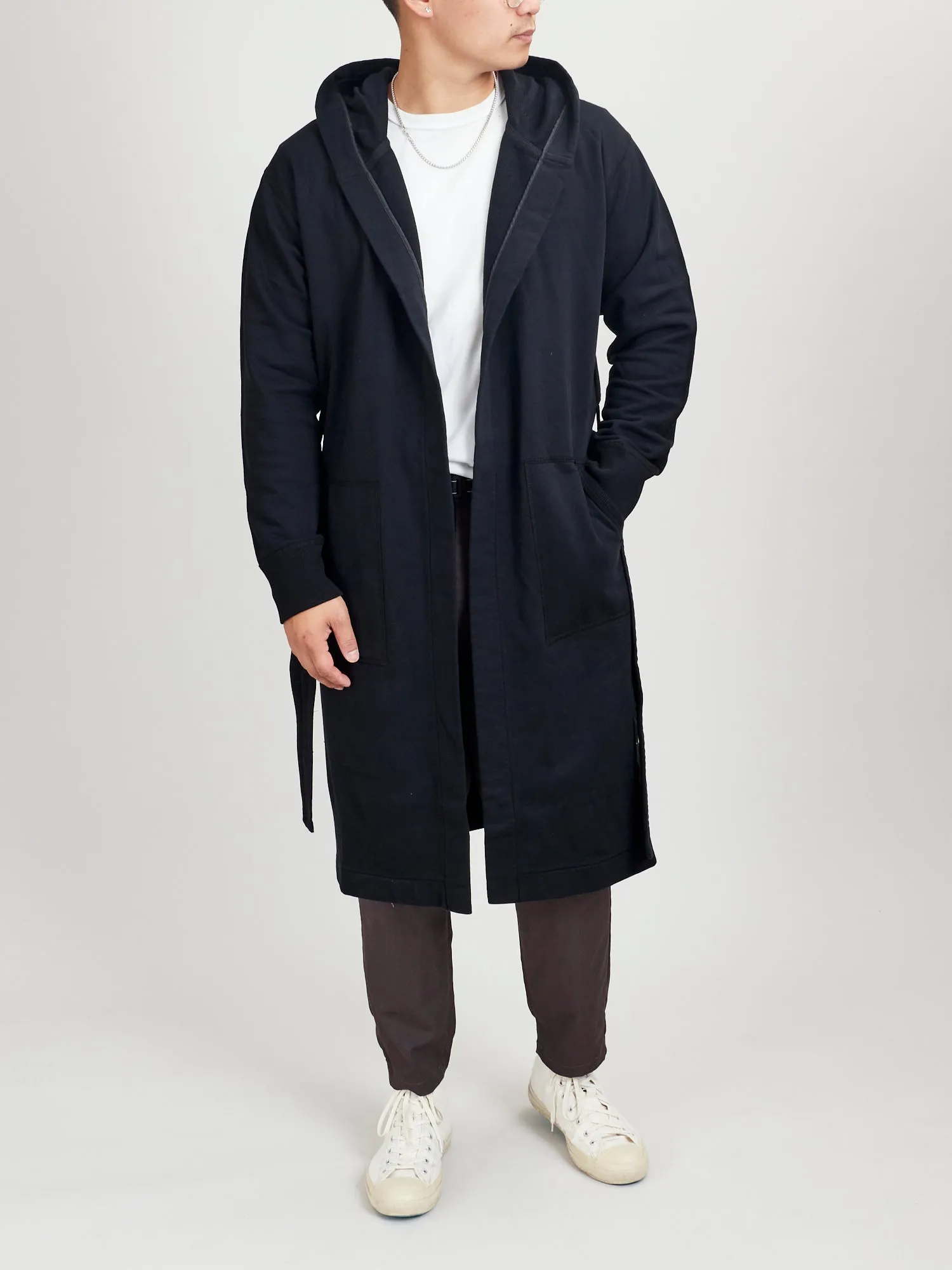 Midweight Terry Hooded Robe in Black