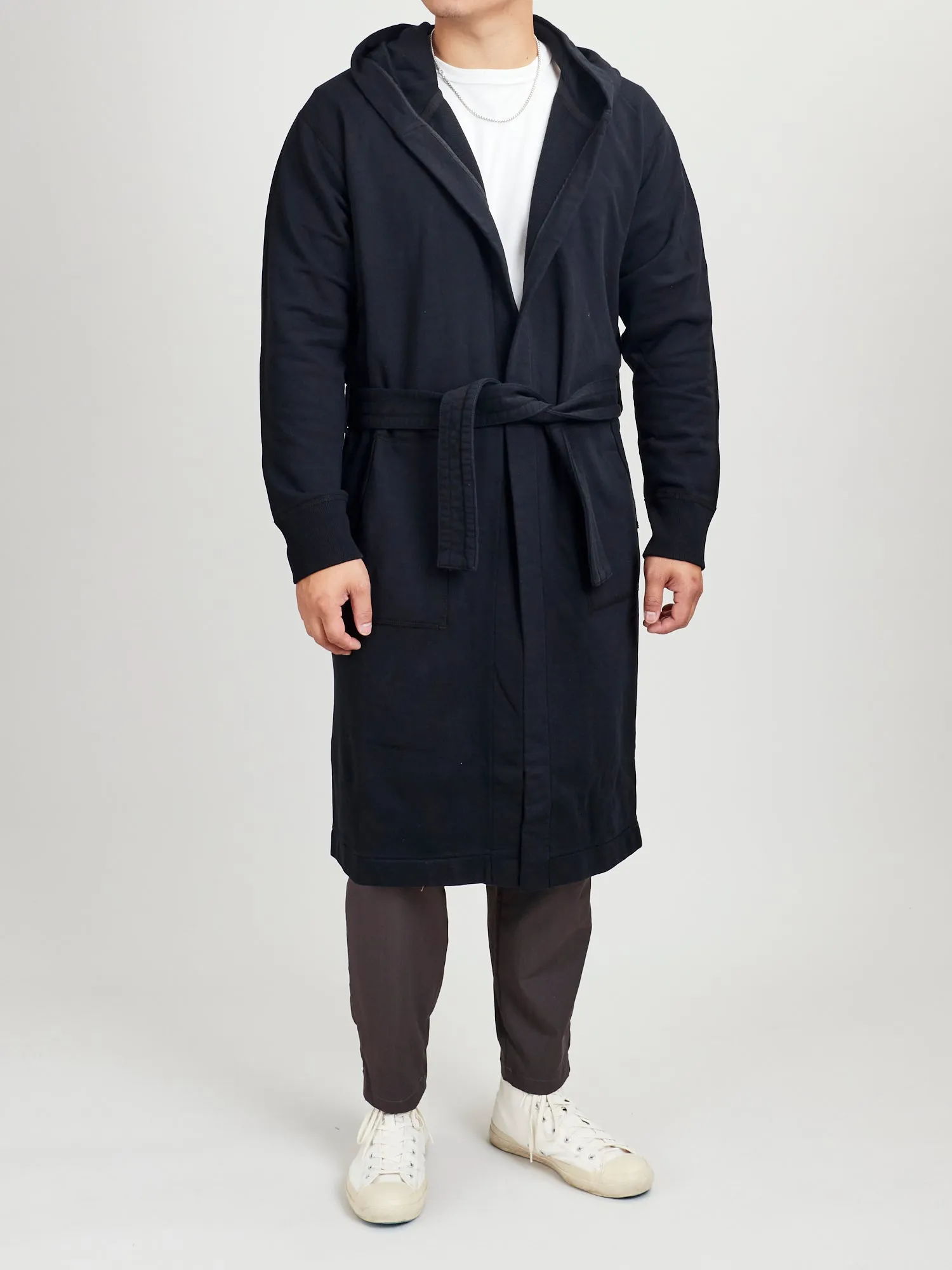 Midweight Terry Hooded Robe in Black