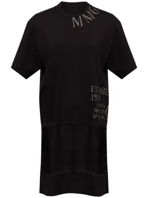 MM6 Maison Margiela Black Cotton Logo klänning med kontrastpaneler