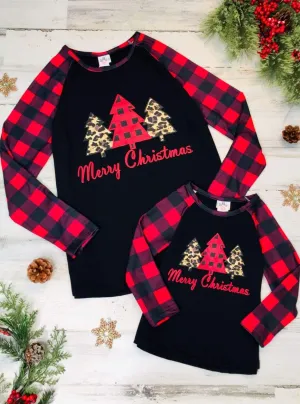 Mommy and Me Merry Christmas Plaid Raglan Top