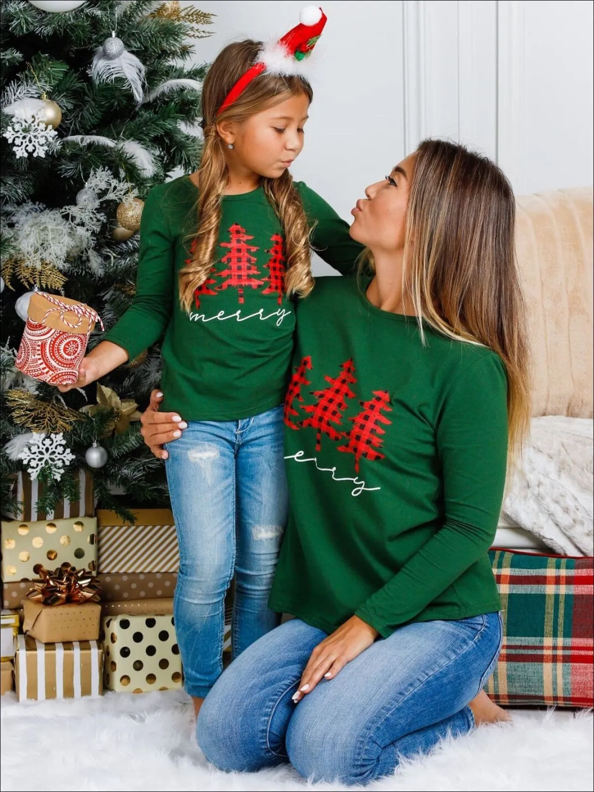Mommy and Me Merry Plaid Christmas Tree Top