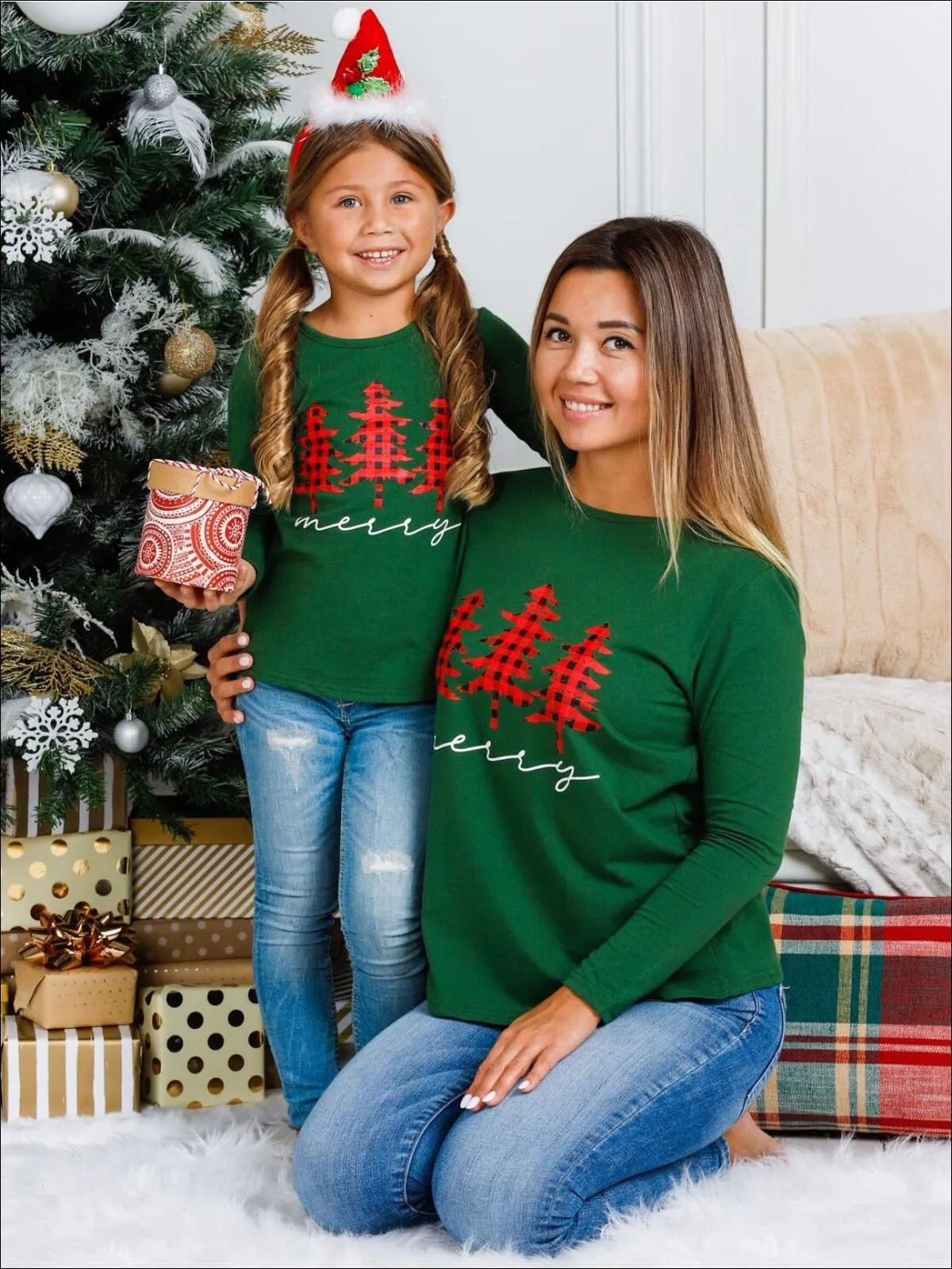 Mommy and Me Merry Plaid Christmas Tree Top