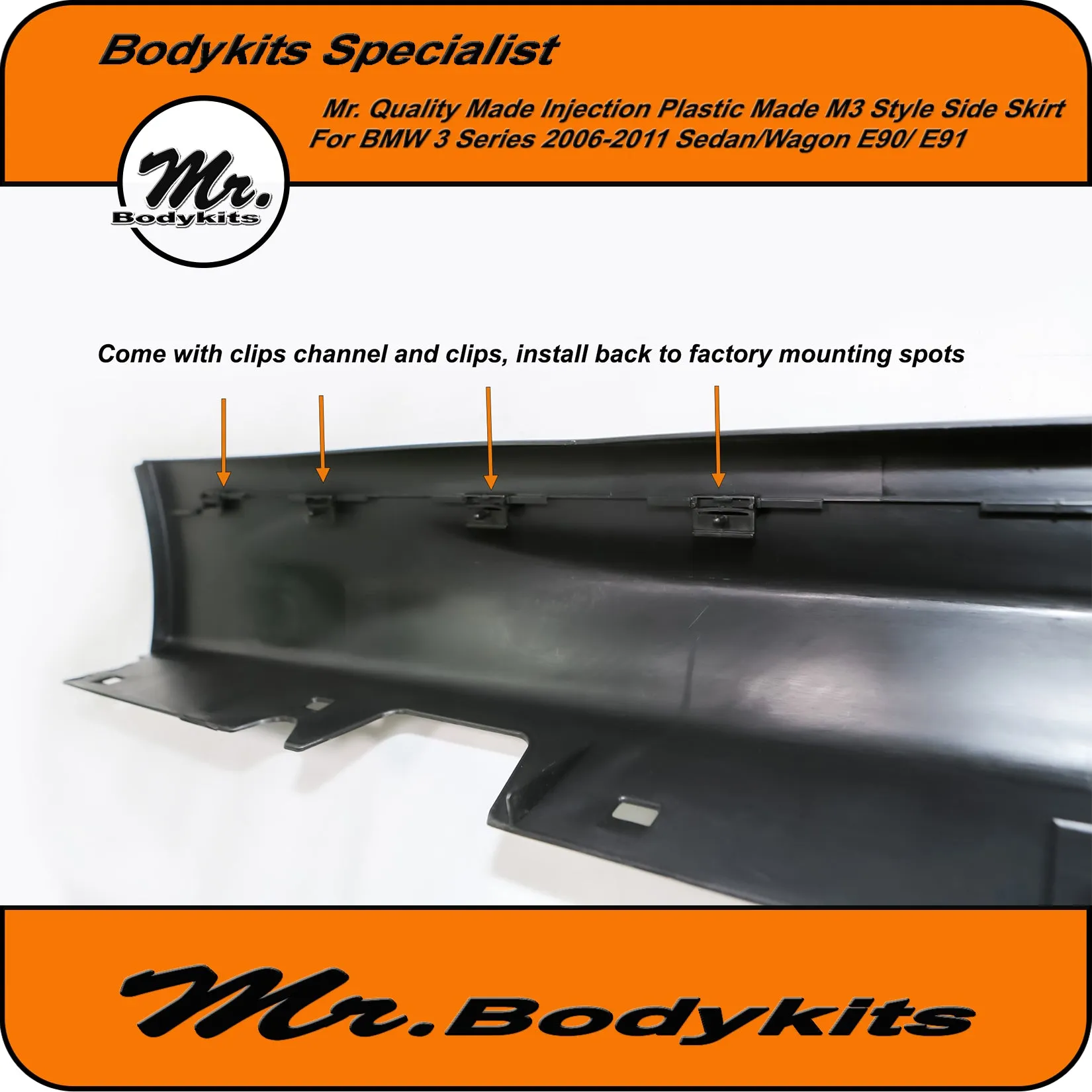 Mr Quality Made PP Plastic M3 Style Side Skirt For BMW 3 Series 2006-2013 E90/ E91 Sedan / Wagon