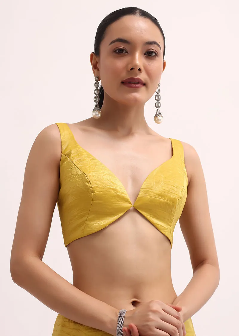 Mustard Yellow Embroidered Crepe Saree