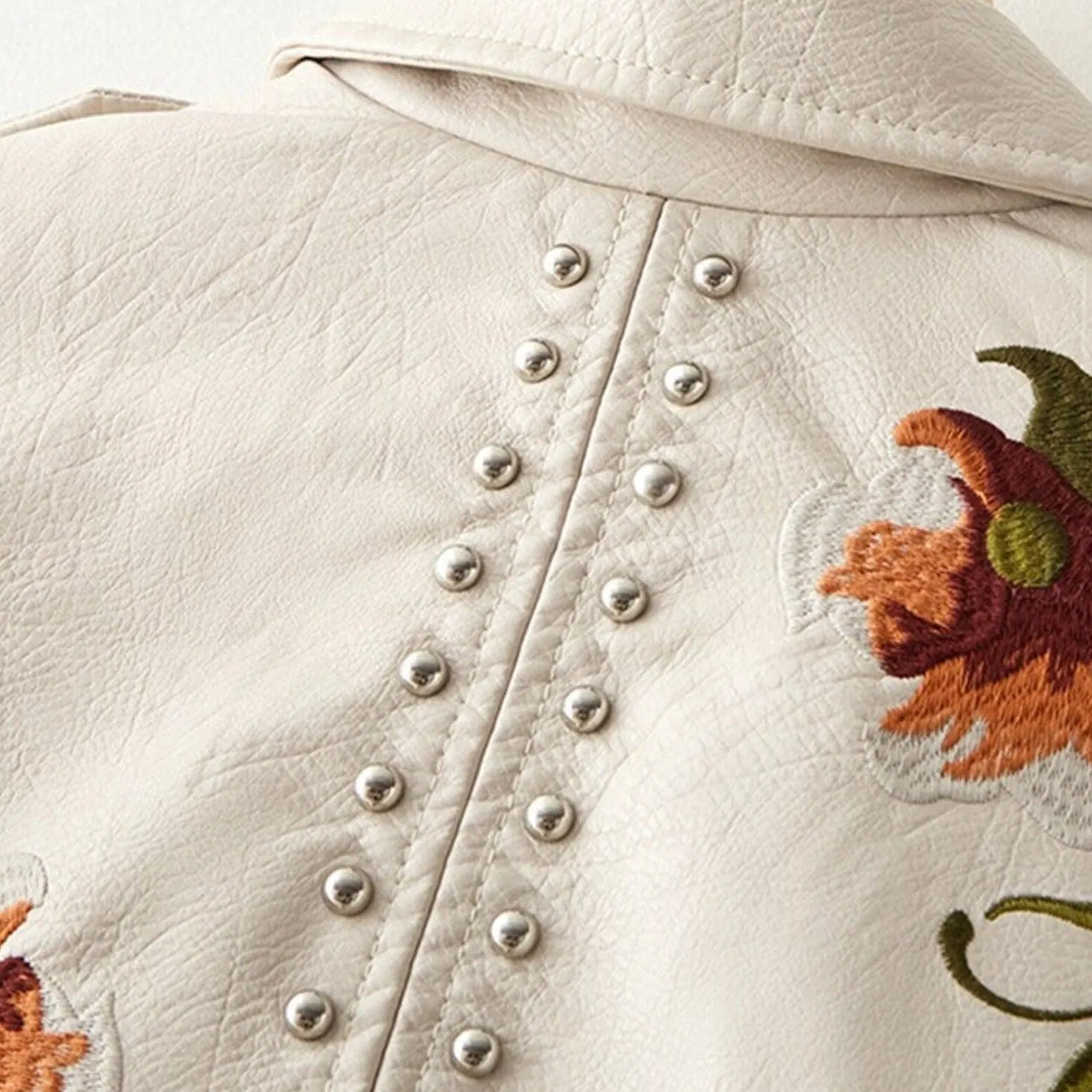 Mystic Florals Leather Jacket - White