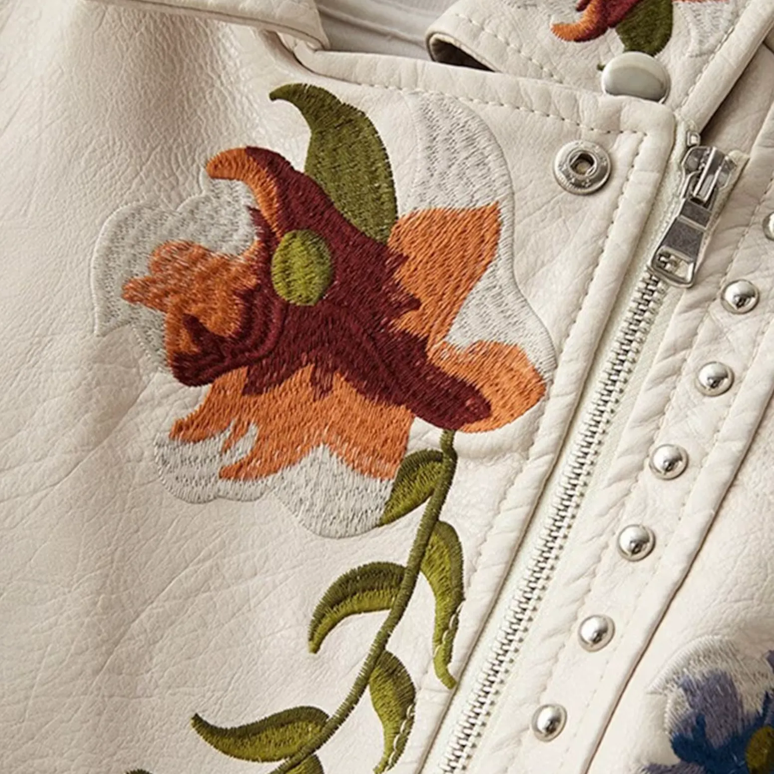 Mystic Florals Leather Jacket - White