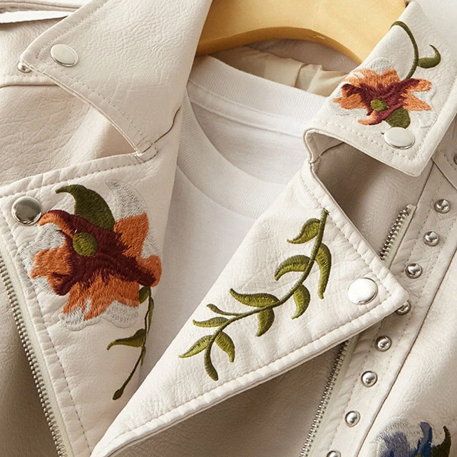 Mystic Florals Leather Jacket - White