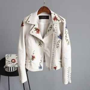 Mystic Florals Leather Jacket - White