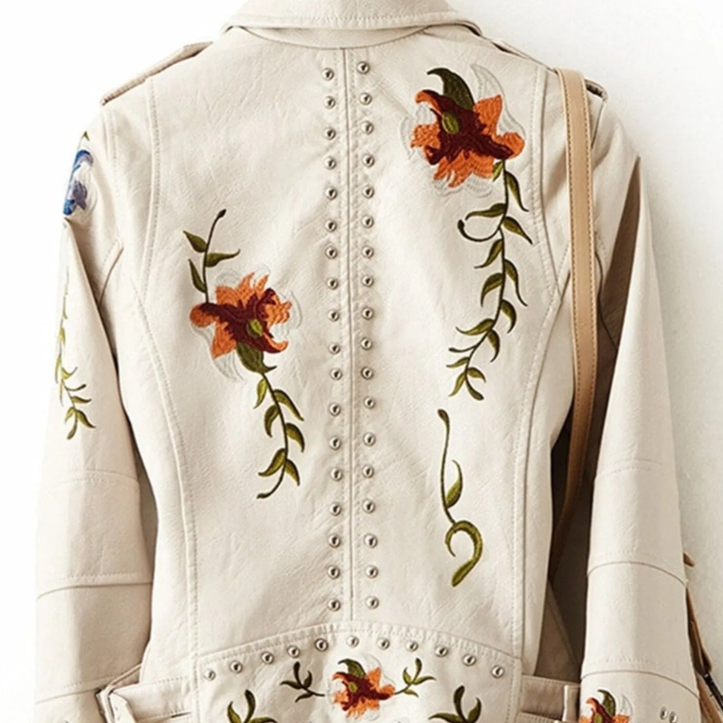 Mystic Florals Leather Jacket - White