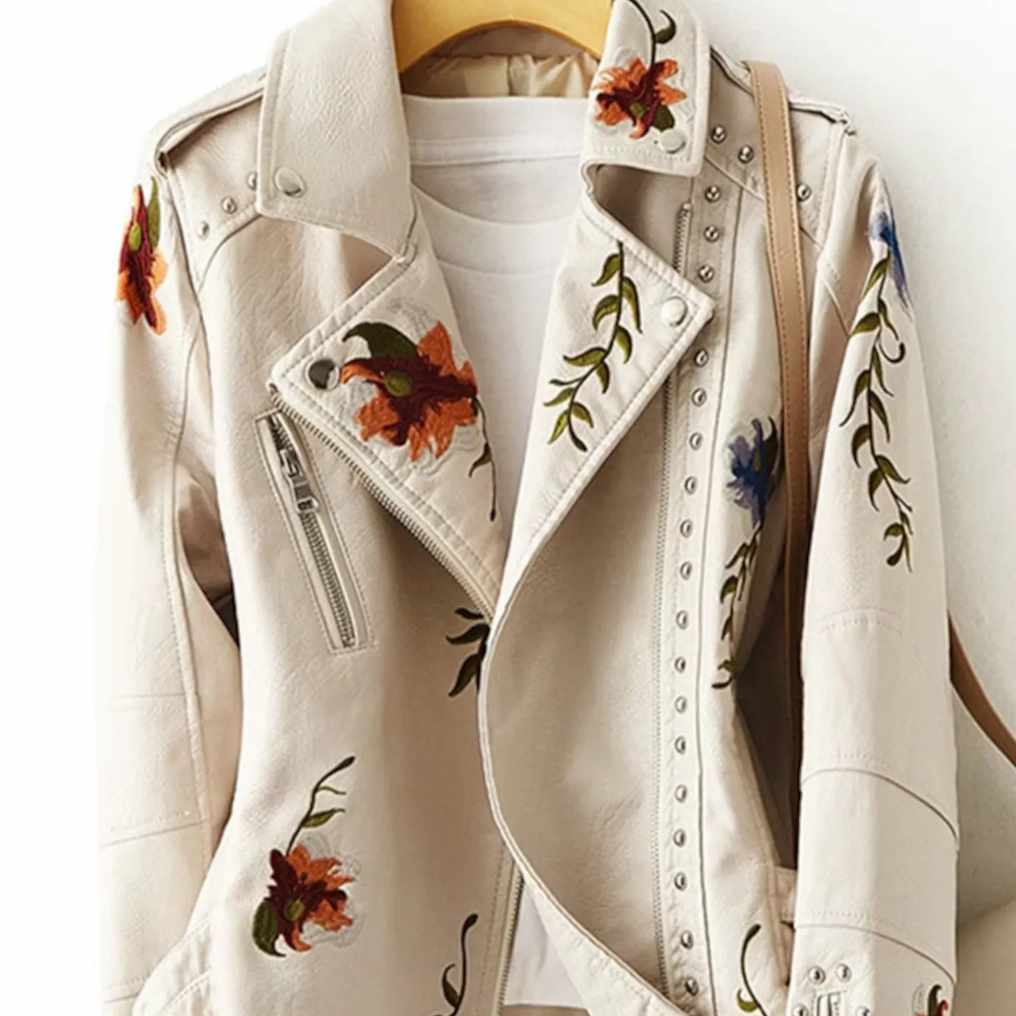 Mystic Florals Leather Jacket - White