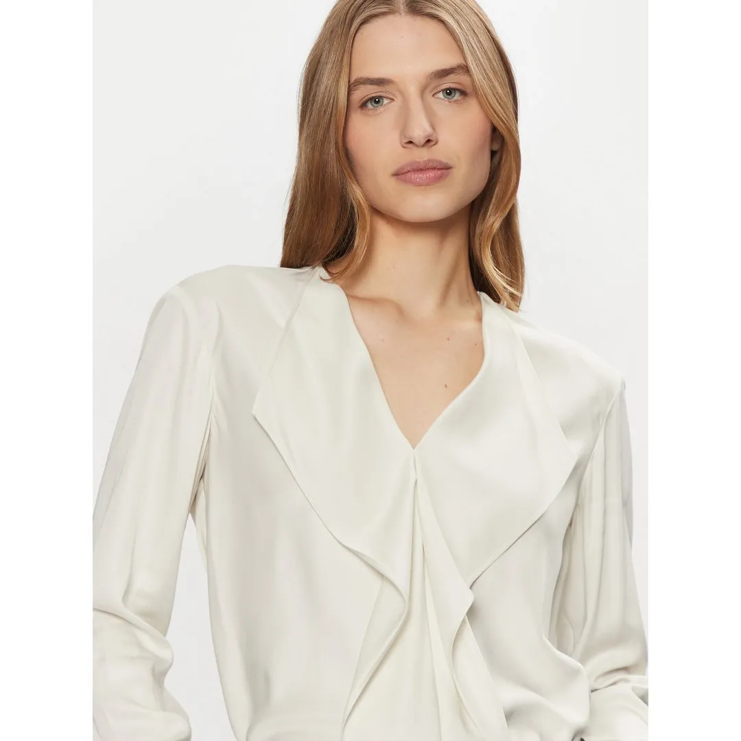 Natural Sheen Ls Draped Blouse