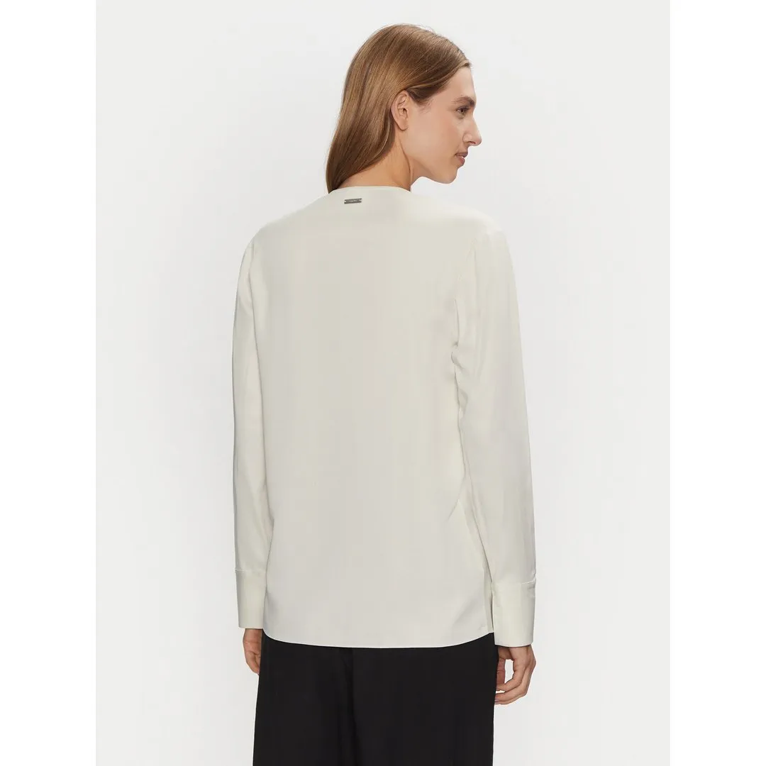 Natural Sheen Ls Draped Blouse