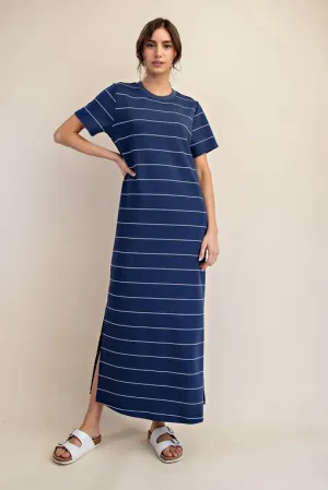 Navy Modal Scuba Stripe Maxi Dress
