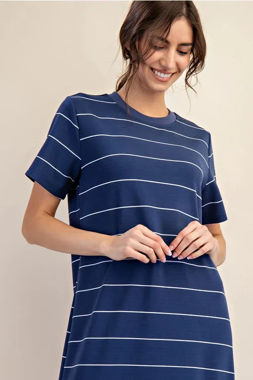 Navy Modal Scuba Stripe Maxi Dress
