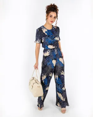 Navy Print Plisse Top