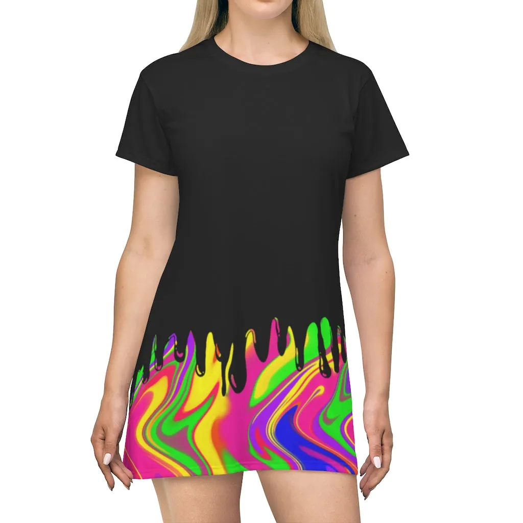 Neon Drippy T-Shirt Dress