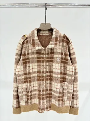 New check logo embroidered knitted jacket