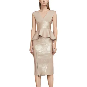 Off Shoulder Backless V Neck Ruffles Peplum Bodycon Sexy Skirt Two Piece