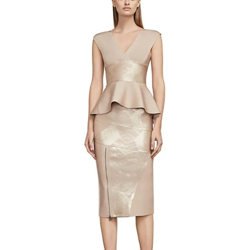 Off Shoulder Backless V Neck Ruffles Peplum Bodycon Sexy Skirt Two Piece