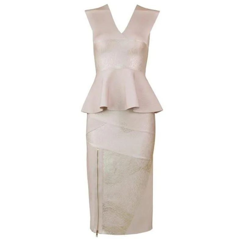 Off Shoulder Backless V Neck Ruffles Peplum Bodycon Sexy Skirt Two Piece