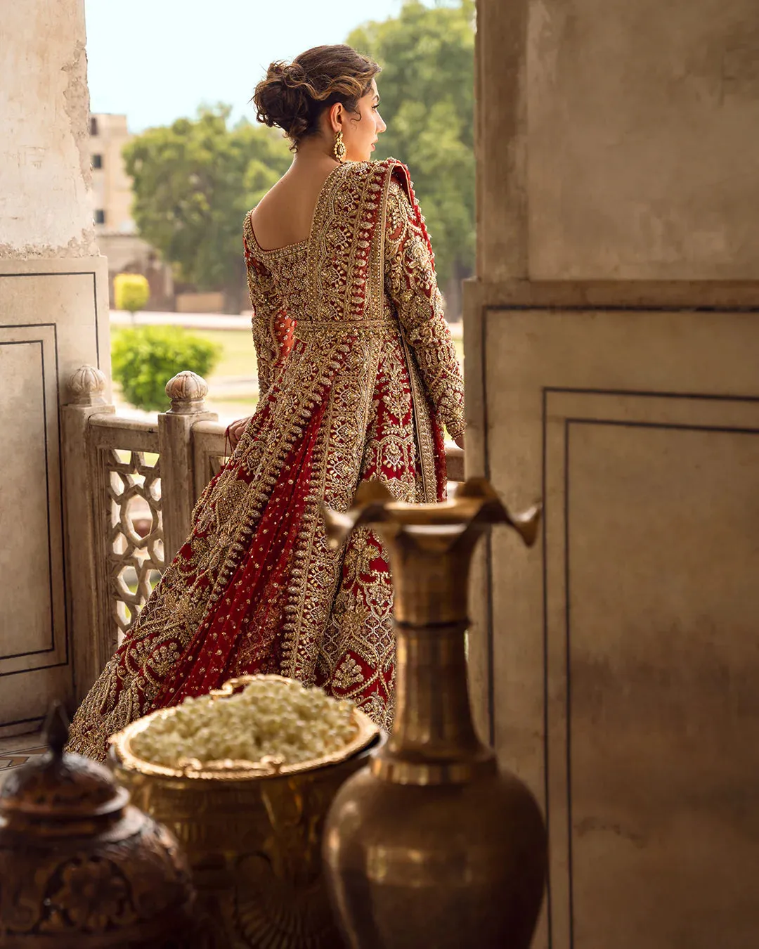 Pakistani Bridal Dress in Open Gown and Lehenga Style