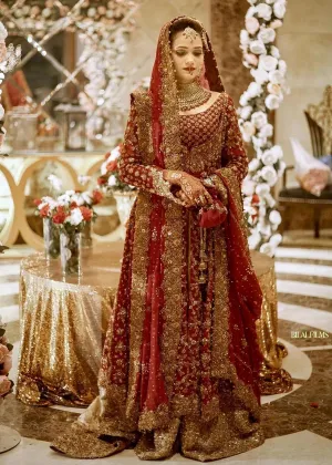 Pakistani Bridal Dress in Open Gown and Lehenga Style