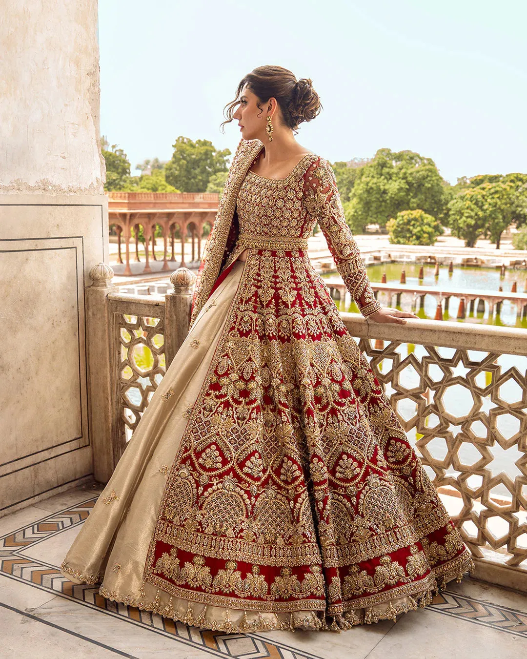 Pakistani Bridal Dress in Open Gown and Lehenga Style