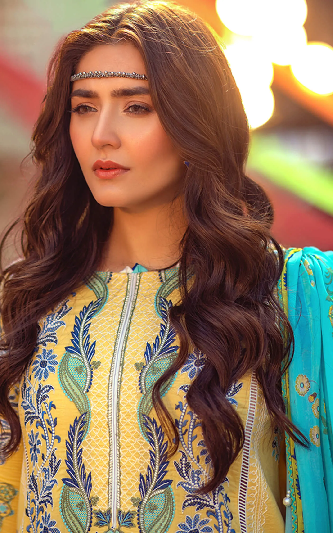 Pakistani Eid Dresses in Lime Yellow Kameez Salwar