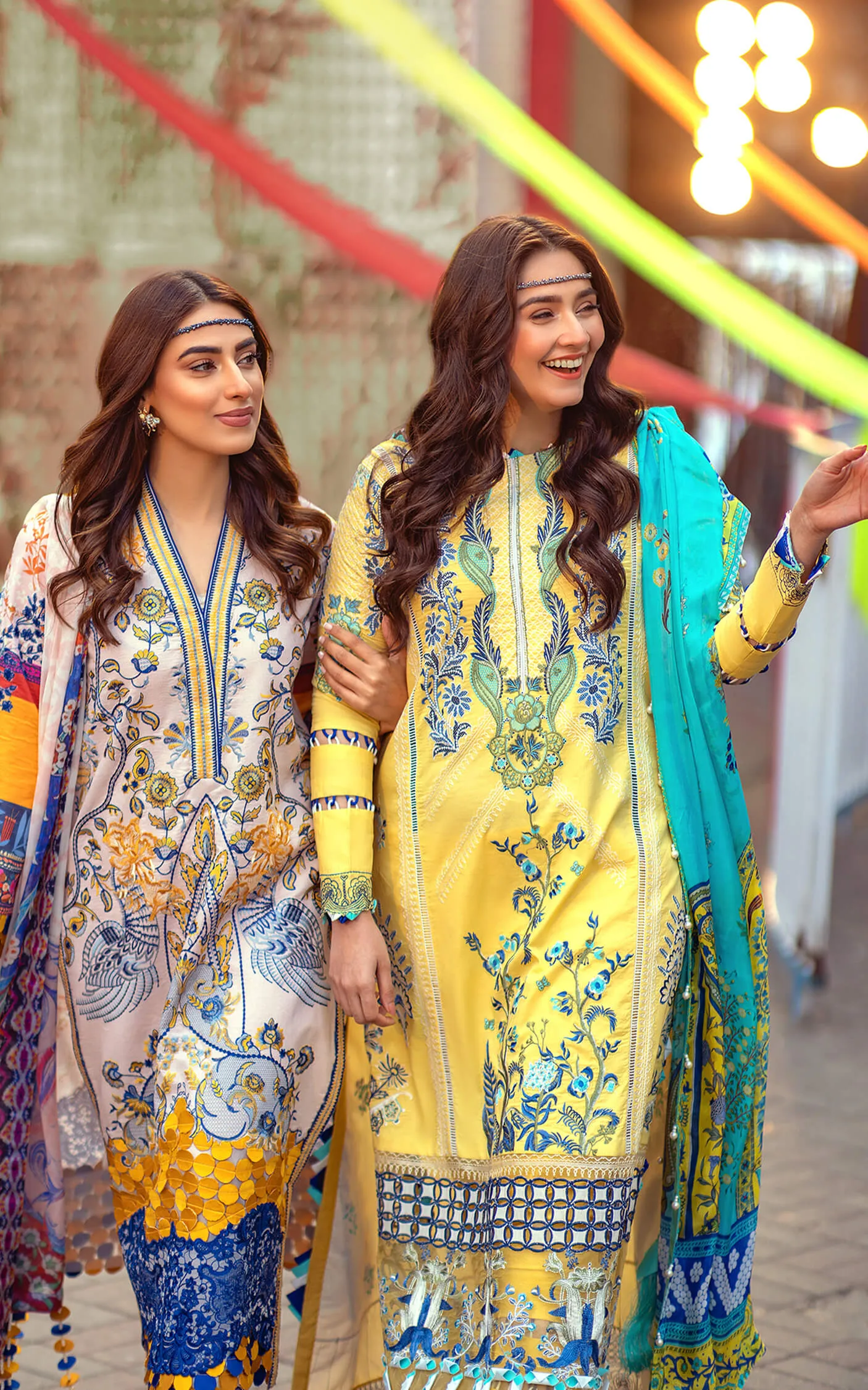 Pakistani Eid Dresses in Lime Yellow Kameez Salwar