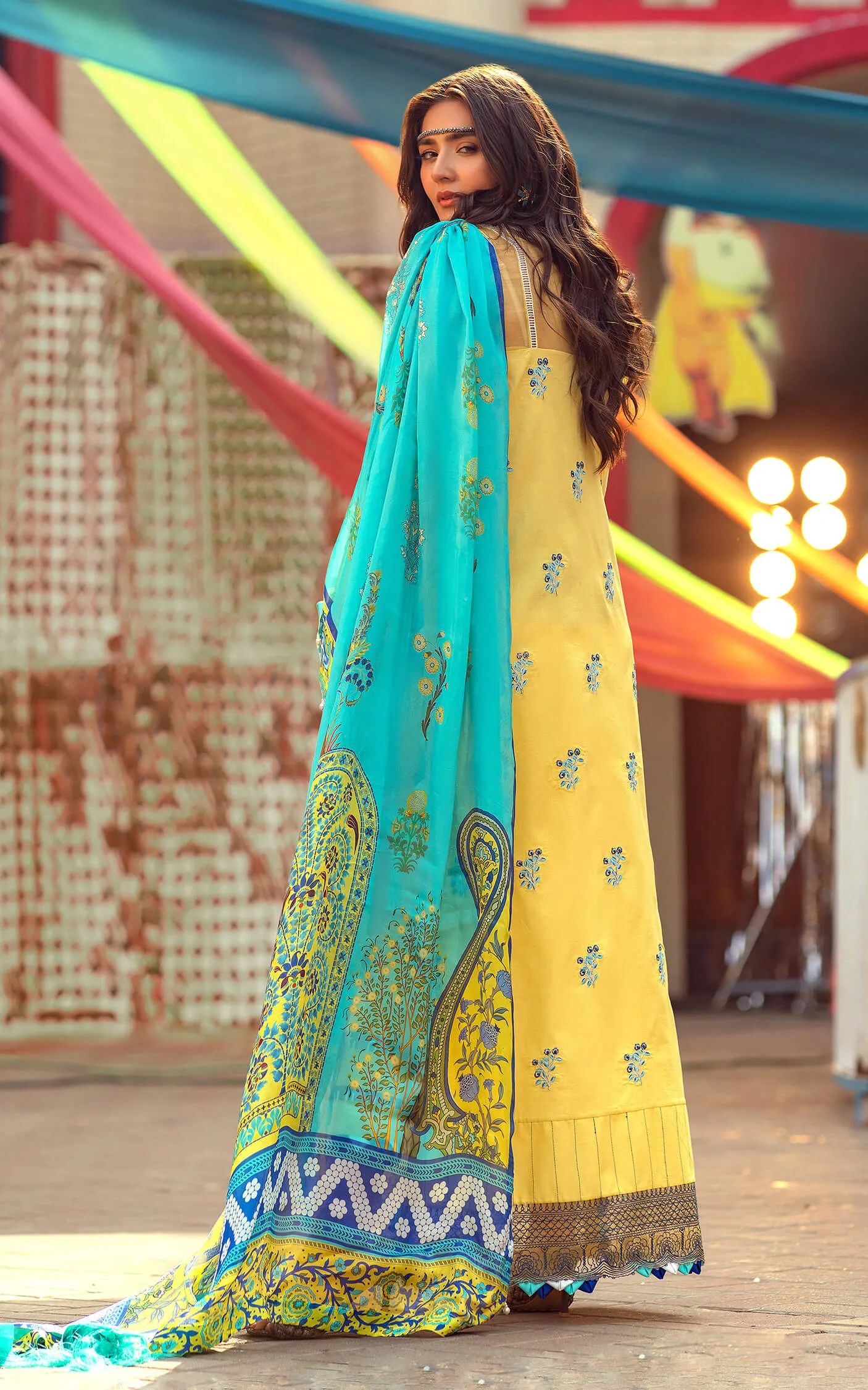 Pakistani Eid Dresses in Lime Yellow Kameez Salwar