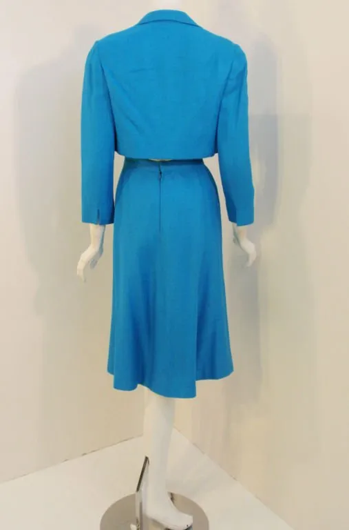 PAULINE TRIGERE 1960s Turquoise Skirt Suit Set