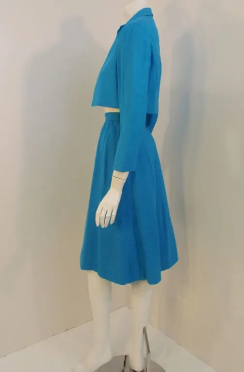 PAULINE TRIGERE 1960s Turquoise Skirt Suit Set