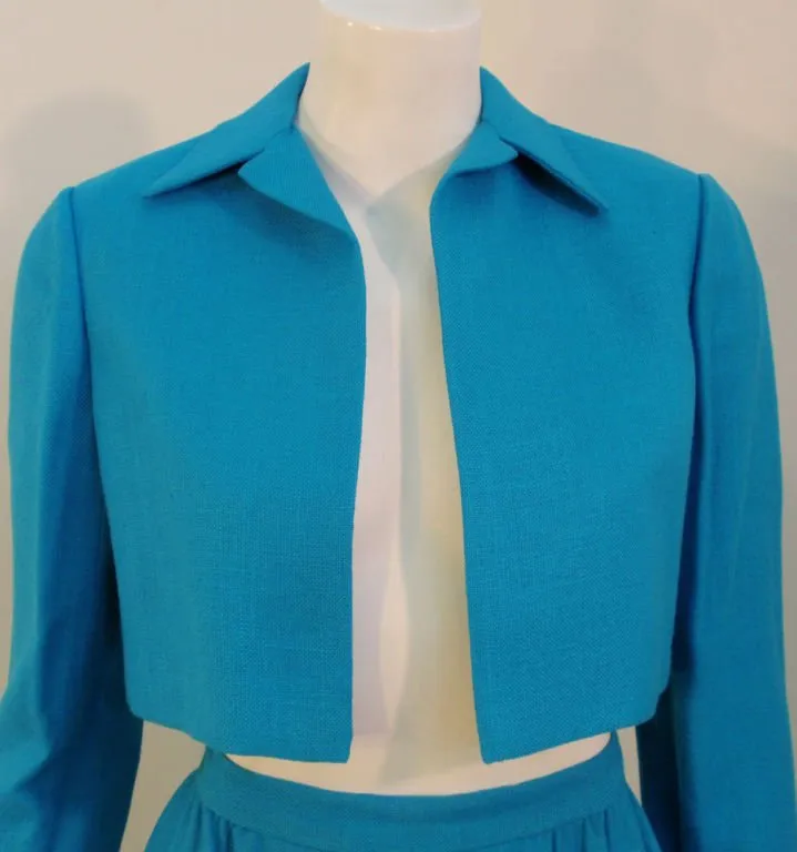 PAULINE TRIGERE 1960s Turquoise Skirt Suit Set
