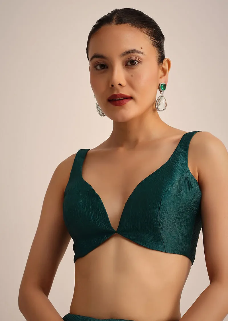 Peacock Green Crushed Tissue Saree With Cutdana And Sequin Border