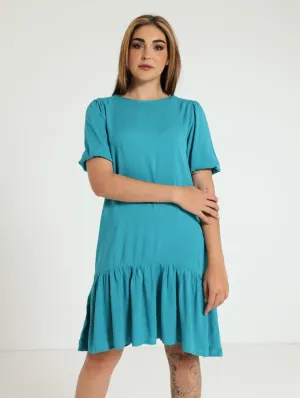 Peplum Hem Dress  - Turquoise