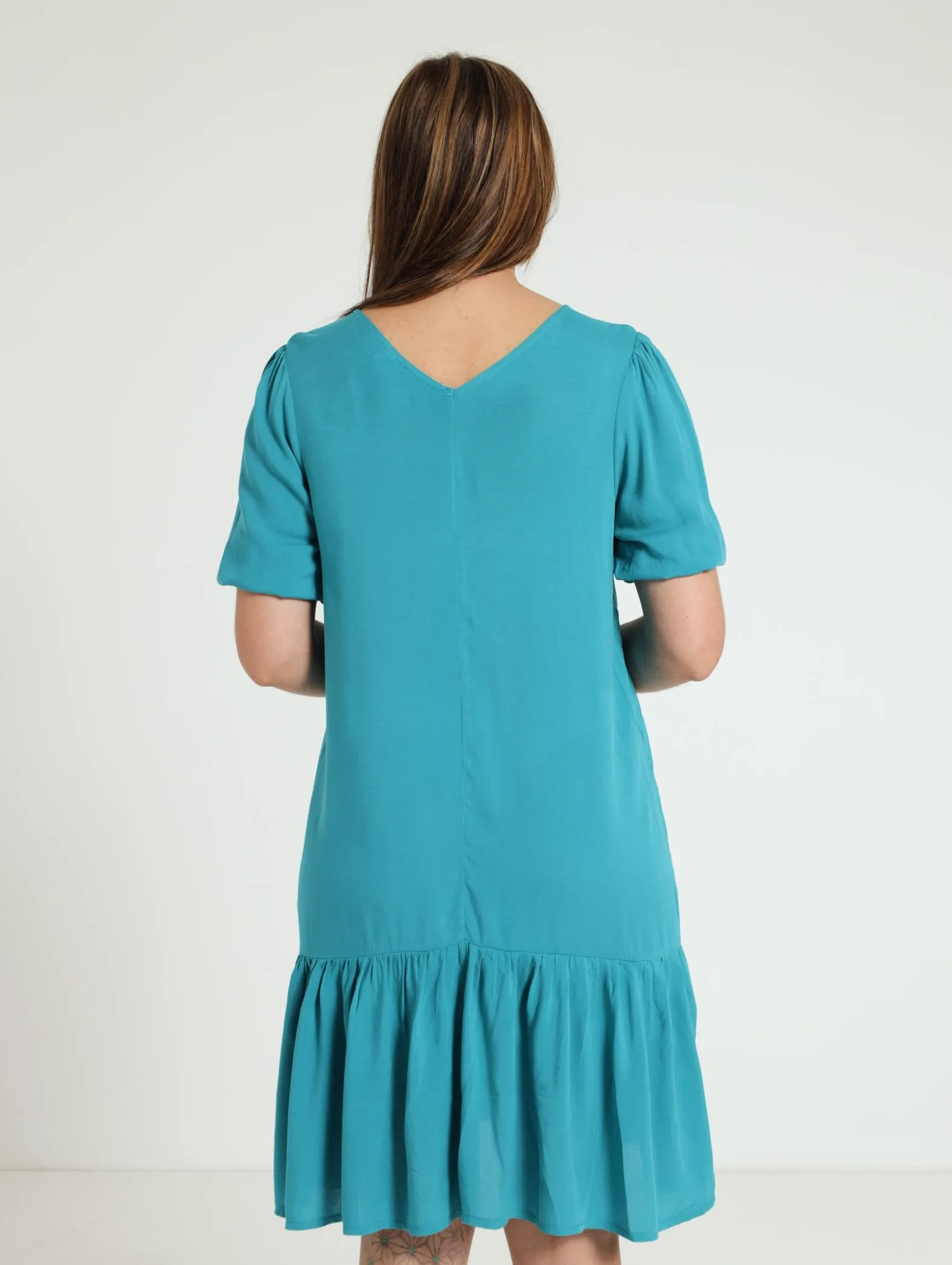 Peplum Hem Dress  - Turquoise
