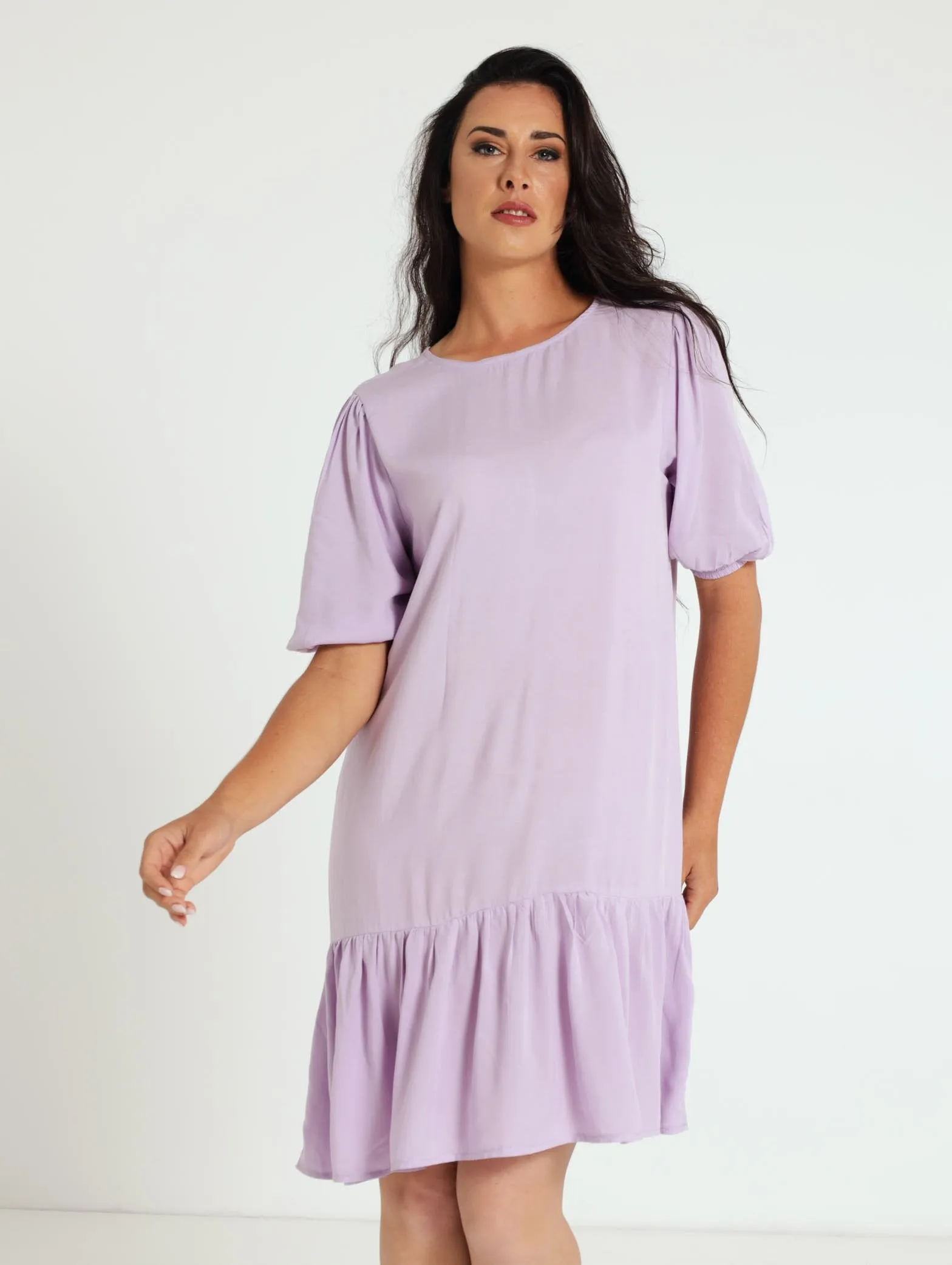 Peplum Hem Dress With Elasticated Cuff - Lilac
