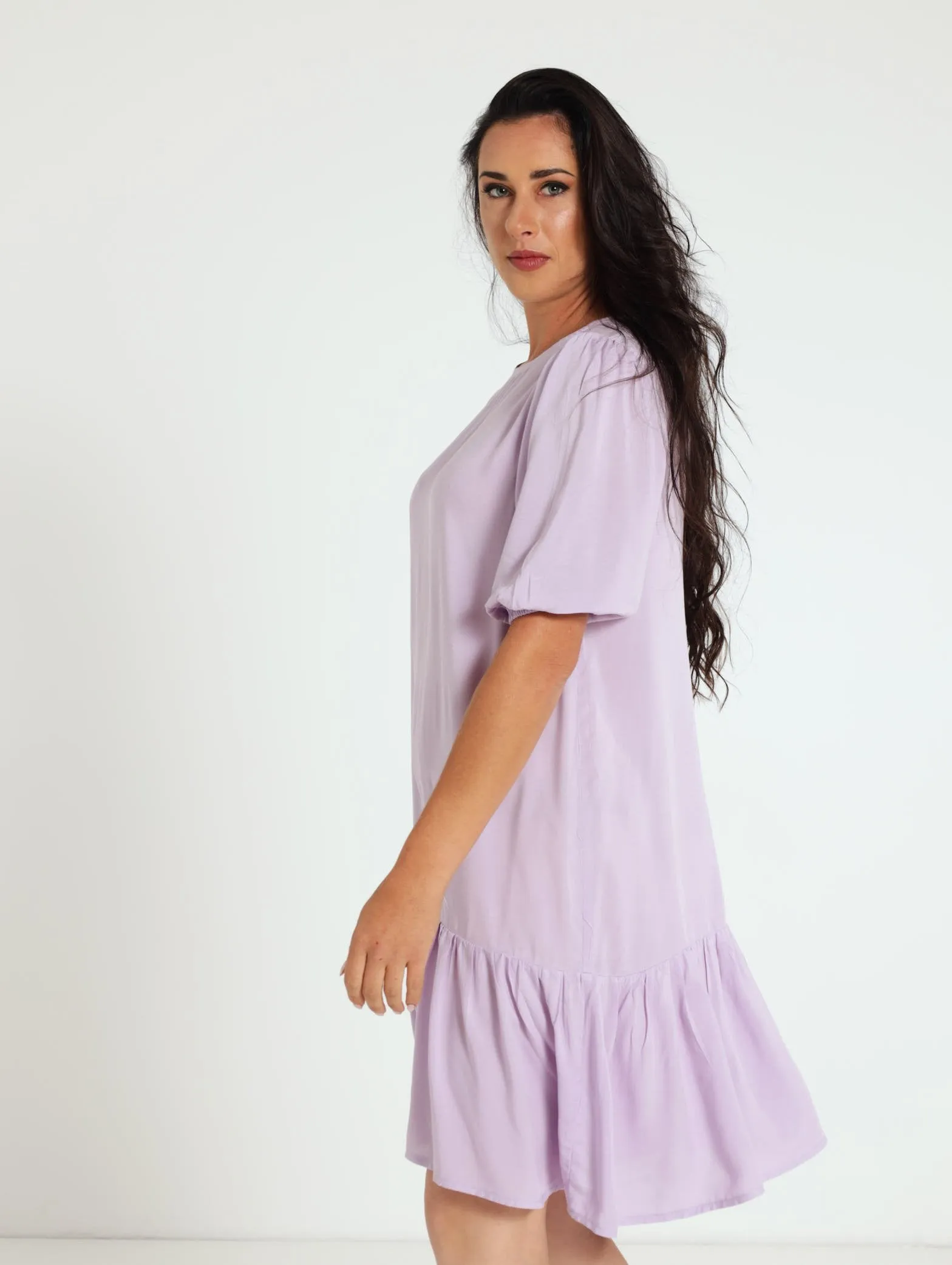 Peplum Hem Dress With Elasticated Cuff - Lilac