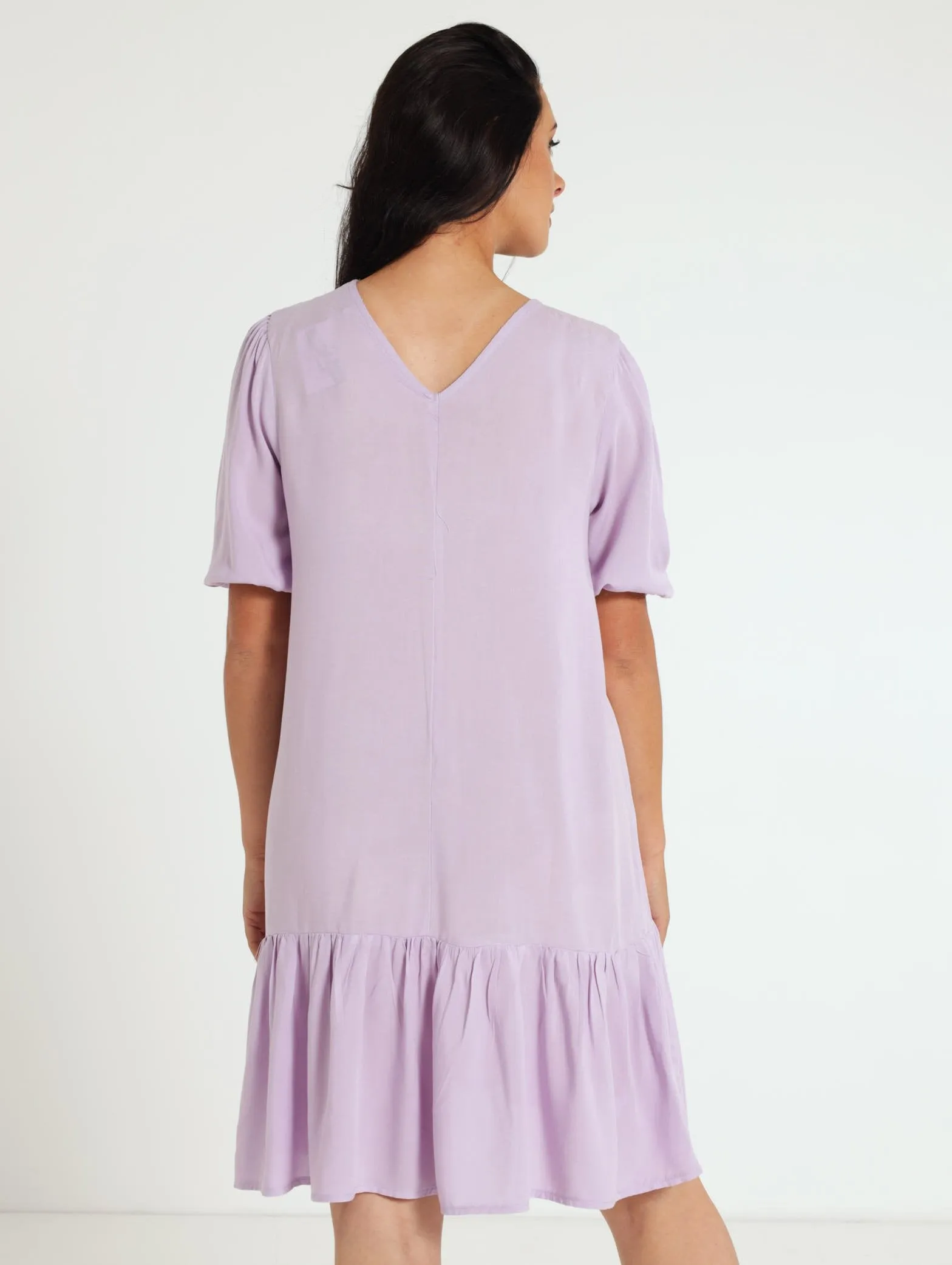 Peplum Hem Dress With Elasticated Cuff - Lilac